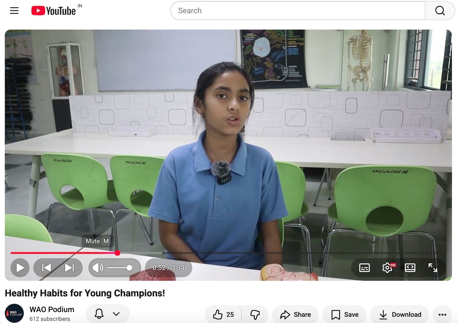 A student presenting Healthy Habits for Young Champions on YouTube