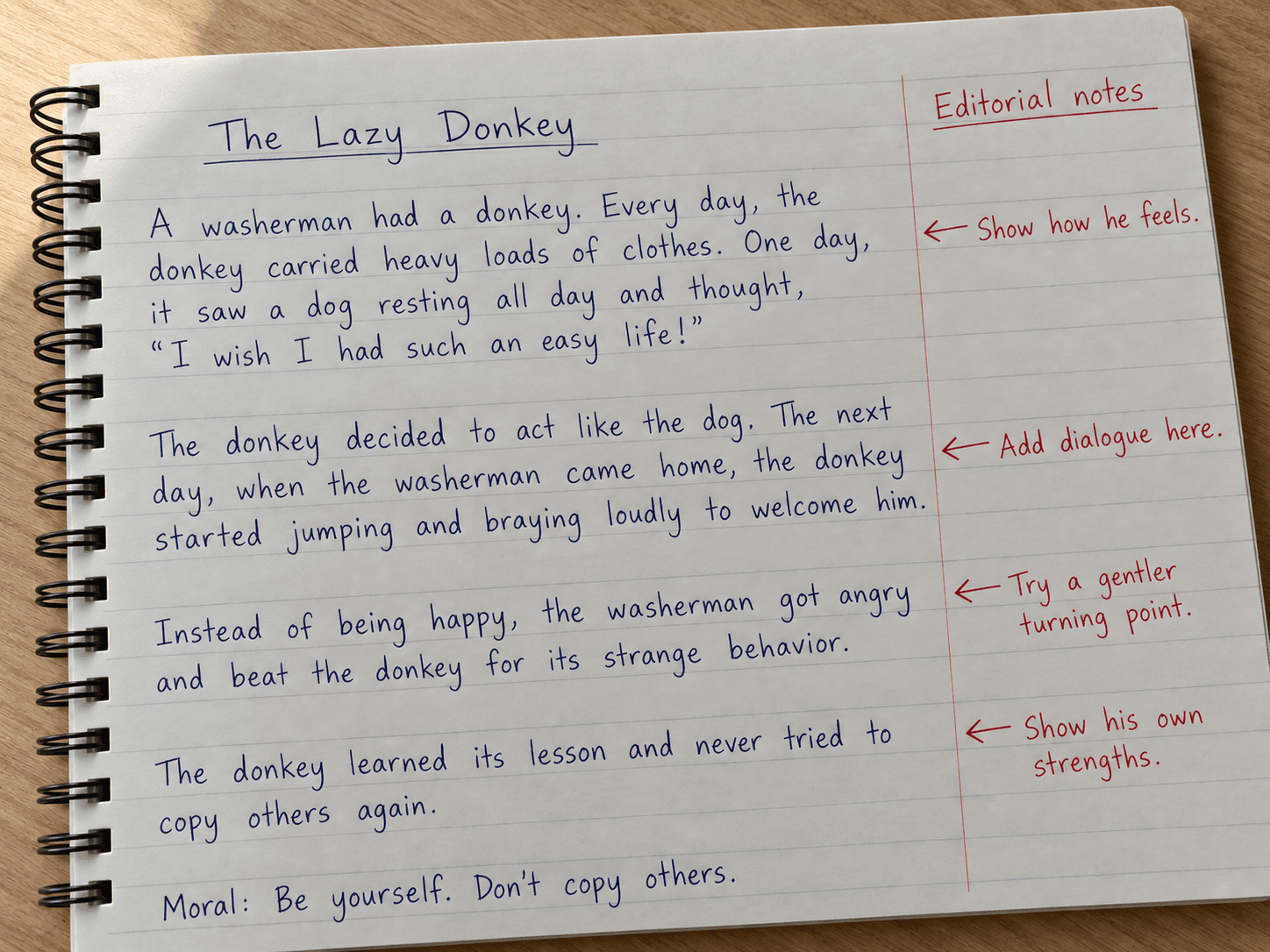 A student story revised with editorial notes